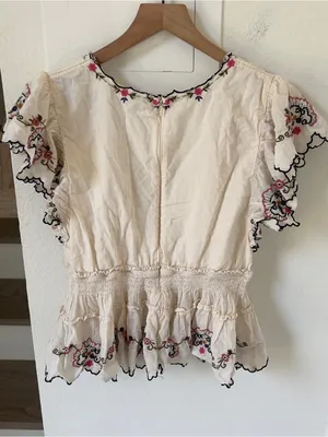 By Anthropologie Embroidered Flutter-Sleeve Top thumbnail 4