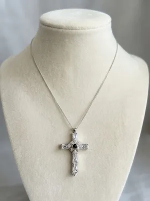 Crystal Cross Necklace 18” .925 Silver Plated Chain NIB thumbnail 1