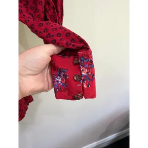 Free People Red Floral Mini Dress Long Sleeve Button Down V-Neck Boho Small thumbnail 7