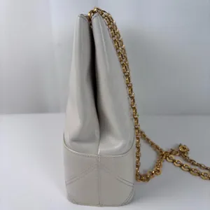Authentic Salvatore Ferragamo Vintage Cream Leather Tote Bag Gold Chain Strap thumbnail 3