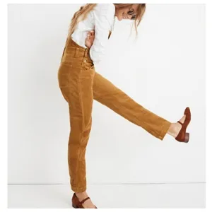 Madewell Straight Leg Cord Overalls Women's‎ Size S Antique Gold Utility Chic thumbnail 4
