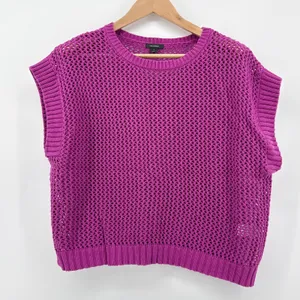 Halogen Open Stitch Cotton Crop Sweater Vest Size Large Magenta Crew Neck‎ thumbnail 2
