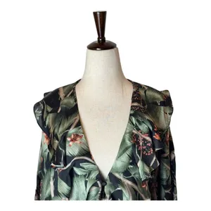 Johanna Ortiz‎ X H&M Dress Women Medium Green Tropical Floral Flounce Mini NWT thumbnail 5