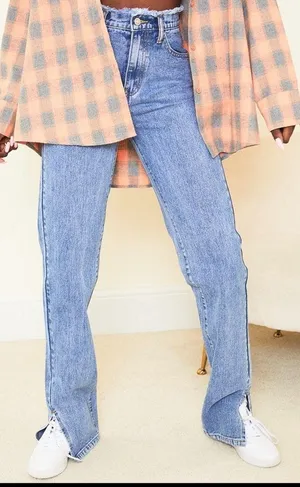 PrettyLittleThing Ripped Waistband High Waist Split Hem Jeans, Size 2 Tall, NWOT thumbnail 2