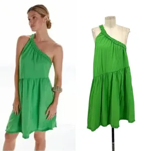 Anthropologie Ruffled One-Shoulder‎ Mini Dress Sleeveless Flowy Green Size Small thumbnail 2