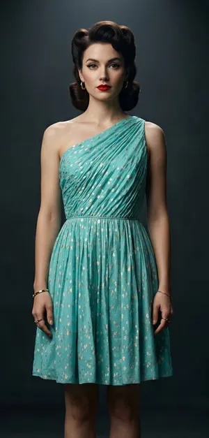 SHOSHANNA | Silk Blend Teal/Metallic Gold Rayna One-Shoulder Cocktail Dress Sz 4 thumbnail 1