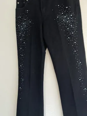 Cache Embellished Flare Jeans Size 4 Y2K Faux Pearl Beaded Black Denim Pants thumbnail 13