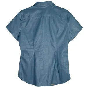 J.Crew Slim Fit ShortSleeve Faux Leather Shirt Snap Button Down 4 Dusty Sea Blue thumbnail 4