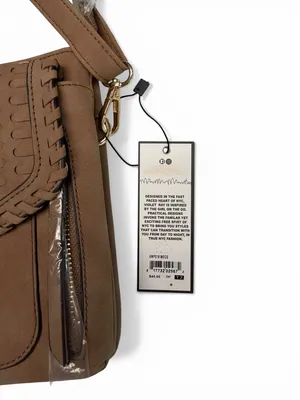 Violet Ray NYC Woven Flap Vegan Leather Crossbody Bag‎ in Cognac thumbnail 4