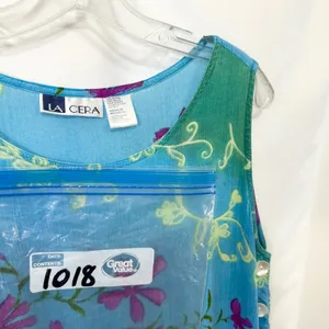 VTG La Cera Medium Midi Dress Blue Green Floral Sleeveless Beach Vacation 1018‎ thumbnail 10