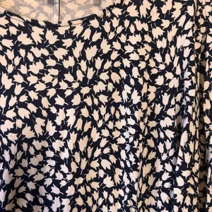Lark & Ro Dress Fit Flare Midi Dress 3/4 Sleeve Navy‎ Blue White Flower Large thumbnail 3