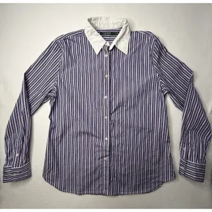 Lauren Ralph Lauren Womens Sz L Purple White Striped Preppy Corporate Chic Work thumbnail 10