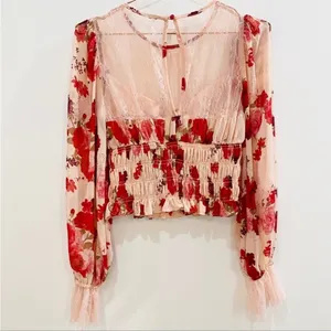 Free People red and pink lace top thumbnail 10