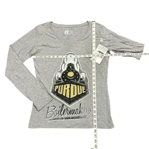 Purdue Boilermakers Long Sleeve V-Neck Graphic Tee Gray College Game Day NCAA thumbnail 2