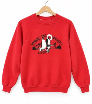 VTG 80s Aspen Colorado Ski Resort Sweatshirt L Red Graphic Retro Beach made USA thumbnail 1