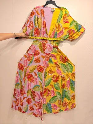 Farm Rio Beaks & Bananas Maxi Wrap Dress Tropical Vacation Midi Size M thumbnail 3