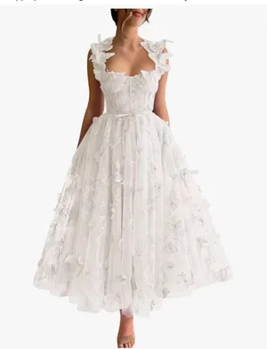 Amazon White lace midi dress with ruffle trim thumbnail 1