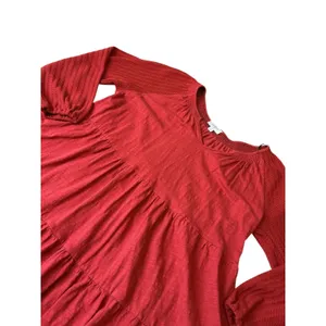 Umgee Rust Red Tiered‎ Babydoll Dress Waffle Knit Long Sleeve M5176 Mens M thumbnail 4