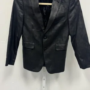 DKNY Black Faux Leather Textured Blazer Jacket Womens Size 10R Two Button Career thumbnail 5