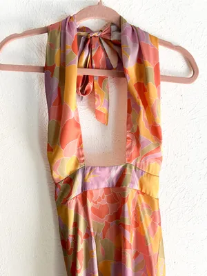 NWT Runaway The Label Mindy Midi Dress Sage Floral Halter Satin Small thumbnail 4