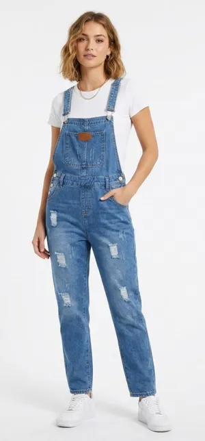 Vintage Y2K Straight Leg Distressed Medium Wash Denim Bib Jean Overalls Size S thumbnail 1