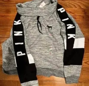 Victoria's Secret PINK gray, black, and white colorblock cowl neck pullover sweatshirt - Medium thumbnail 1