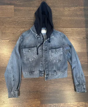Free People Hooded Black Denim Jacket thumbnail 1