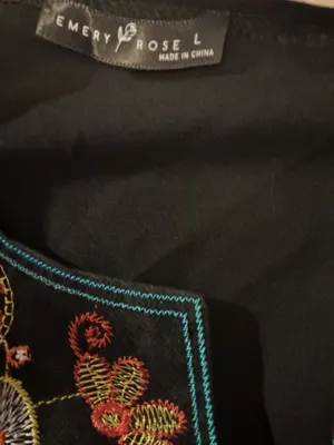 Emery Rose Embroidered Boho Mini Dress Black Size L thumbnail 3