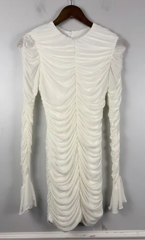 New CLUB L LONDON Romilly white ruched long sleeve bodycon mini dress size 4 thumbnail 1
