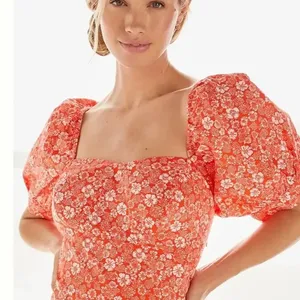 ANTHROPOLOGIE FOREVER THAT GIRL Puff Sleeve Floral Mini Dress Orange‎ thumbnail 7