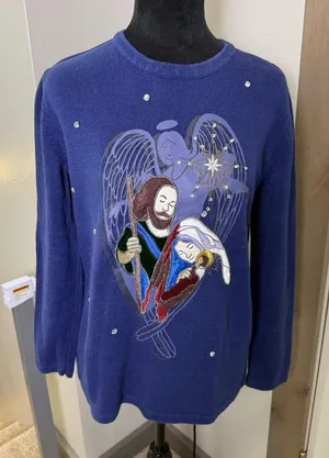 Westbound Christmas‎ Sweater Jesus Mary Joseph Religious Crewneck "Ugly Sweater" thumbnail 1