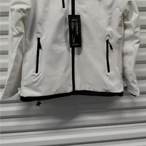 PinFin Womens Hooded Windbreaker Jacket Sz Medium White Outdoor Hiking Rain Coat thumbnail 3