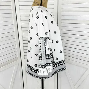 Soho New York & Comp Boho Fringe‎ Hem Floral Popover Shirt White Black Large thumbnail 3