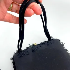 Vintage Black satin fringe bag. thumbnail 4