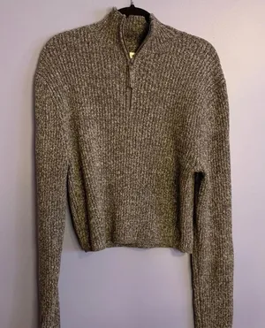 Aerie Gray Ribbed Cropped Mock Neck Quarter Zip - Size XXL thumbnail 1