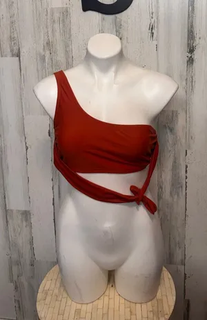 One Shoulder Wrap Bikini Top Womens S Rust Terracotta Cutout Side Tie Swim thumbnail 1