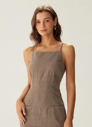 RIHOAS Brown Plaid Slip Mini Dress thumbnail 3