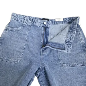 NWT Free Assembly Size 14 Light Wash Barrel Leg High Rise Utility Carpenter Jean thumbnail 5