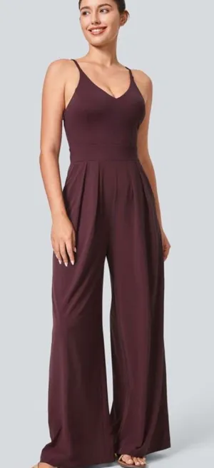 Halara Breezeful Backless Wide Leg Jumpsuit Amaranth Purple Red Large thumbnail 1