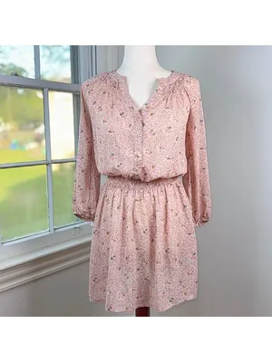 Pink Ditsy Floral Sheer Chiffon Smocked Dress XS Cottagecore Peasant Milkmaid thumbnail 3
