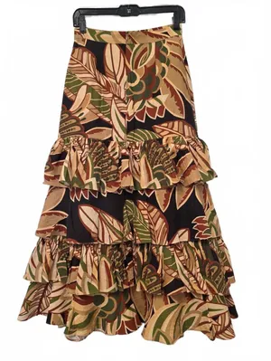 Zara Womens tropical leaf linen blend tiered ruffle skirt Small Hawaiian Beach thumbnail 5