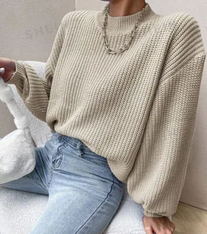 SheIn Mock Neck Drop Shoulder Sweater thumbnail 1