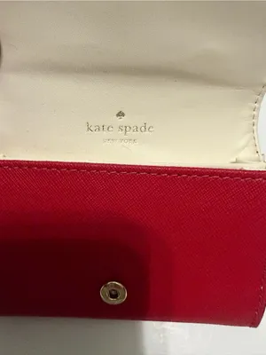 Kate spade snap flap card holder money wallet red cream thumbnail 6