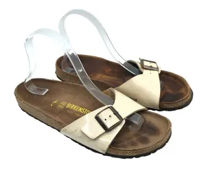 Birkenstock Madrid BirkoFlor Sandals Slides Shiny Ivory 40 Womens US 9 Narrow thumbnail 1