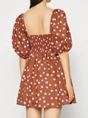 Abercrombie & Fitch Rust Polka Dot Square Neck Puff Sleeve Mini thumbnail 2