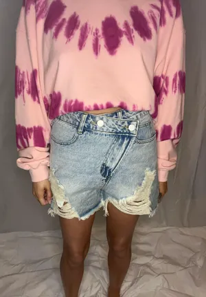 Asymmetrical Distressed Denim Shorts  thumbnail 1