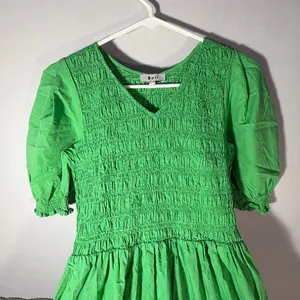 BOII Green Smocked Puff Sleeve Maxi Dress XS Cotton Tiered Ruffle Cottagecore thumbnail 7