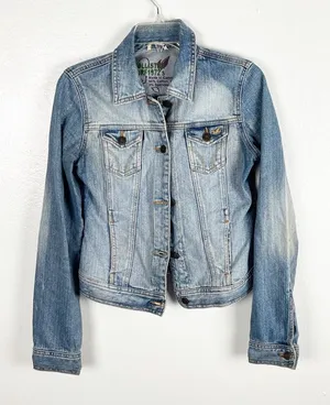 HOLLISTER Surf 1972 Light Wash Distressed Jean Jacket, Size Small thumbnail 1