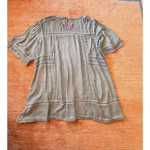 POL Embroidered Tunic Top Size L Boho Sheer Mini Dress Rayon thumbnail 10