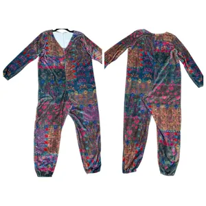 Natural Life Floral Soft Fleece Pajama Jumpsuit Large Zip-up Boho Cozy Colorful thumbnail 2